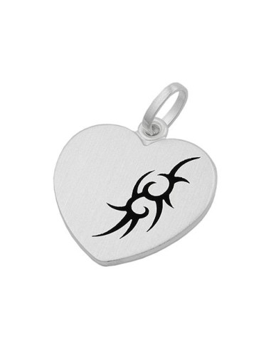 Hängsmycke 23x22mm Heart With Tribal Black Lacquered Matt Silver 925