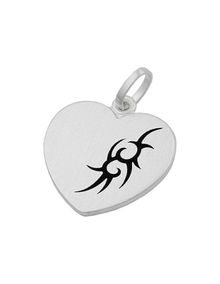 Hängsmycke 23x22mm Heart With Tribal Black Lacquered Matt Silver 925