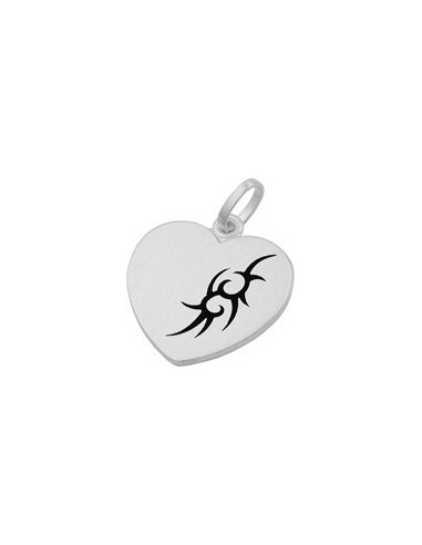Hängsmycke 23x22mm Heart With Tribal Black Lacquered Matt Silver 925