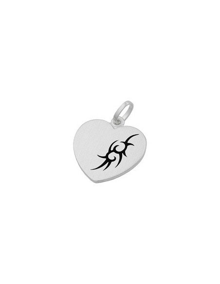 Hängsmycke 23x22mm Heart With Tribal Black Lacquered Matt Silver 925