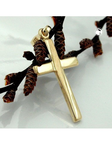 pendant 22x13mm cross matte shiny 9k gold