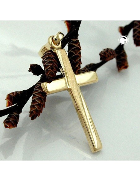 pendant 22x13mm cross matte shiny 9k gold