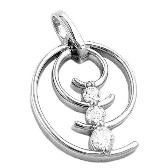 Hängsmycke 29x11mm Spiral 3x Zirconia Shiny Rhodium Plated Silver 925