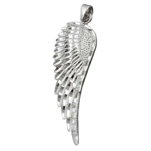 Hängsmycke 37x12mm Wing Diamond Cut Rhodium Plated Silver 925