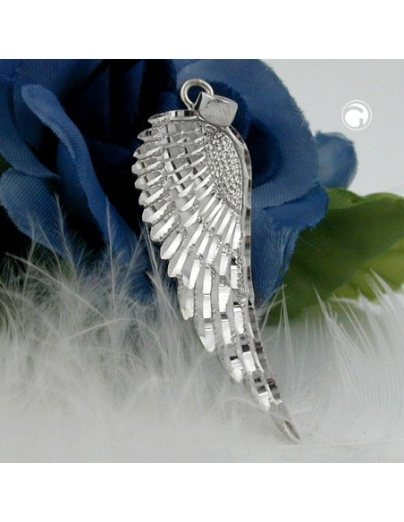 Hängsmycke 37x12mm Wing Diamond Cut Rhodium Plated Silver 925