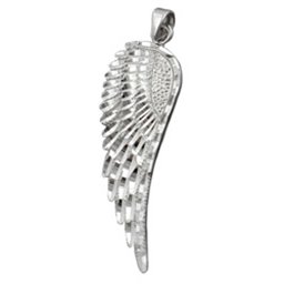 Hängsmycke 37x12mm Wing Diamond Cut Rhodium Plated Silver 925