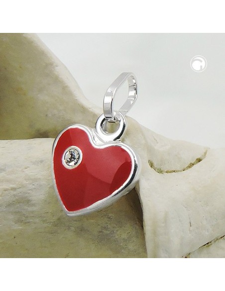 Hängsmycke 9mm Heart Red Lacquered With Glass Stone Silver 925