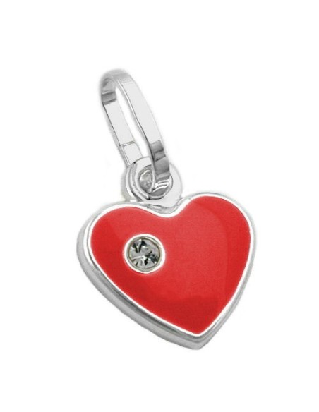 Hängsmycke 9mm Heart Red Lacquered With Glass Stone Silver 925