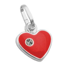 Hängsmycke 9mm Heart Red Lacquered With Glass Stone Silver 925