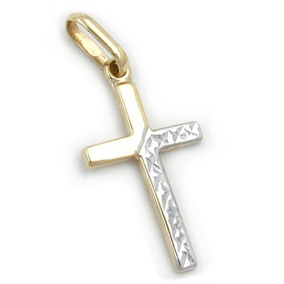 pendant cross bi-coloured 9k gold