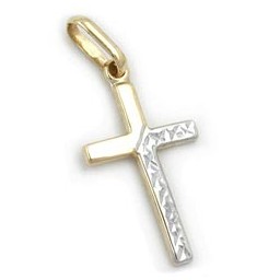 pendant cross bi-coloured 9k gold