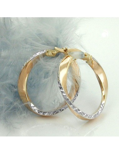 hoop earrings 20x3mm bicolor diamond cut curved 9k gold