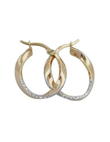 hoop earrings 20x3mm bicolor diamond cut curved 9k gold