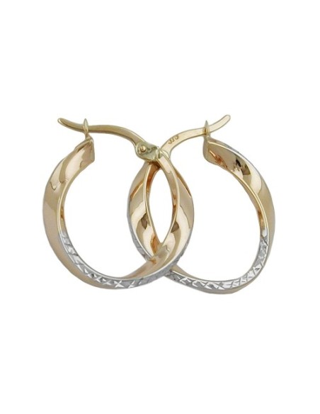 hoop earrings 20x3mm bicolor diamond cut curved 9k gold