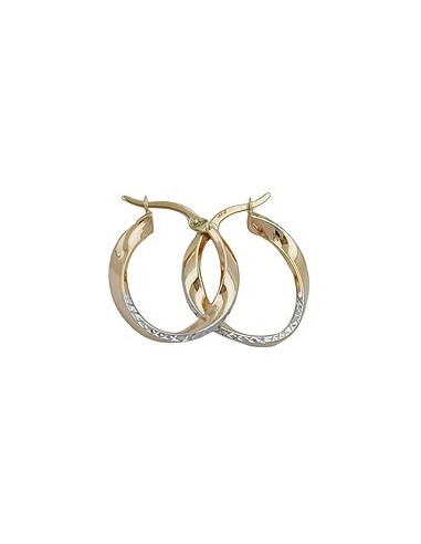 hoop earrings 20x3mm bicolor diamond cut curved 9k gold