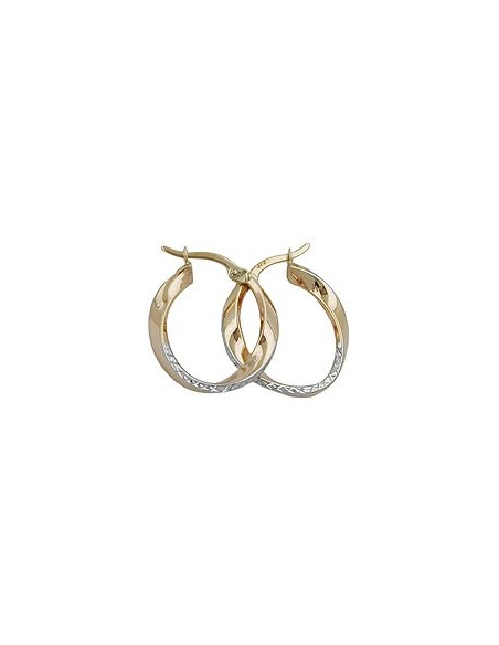 hoop earrings 20x3mm bicolor diamond cut curved 9k gold