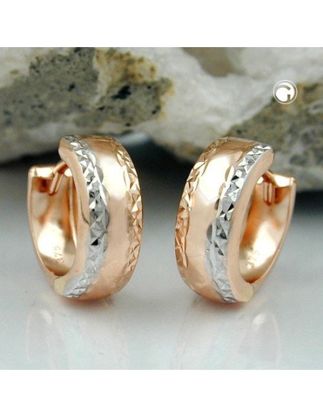 hoop earrings diamond cut bi-colour 9k red gold