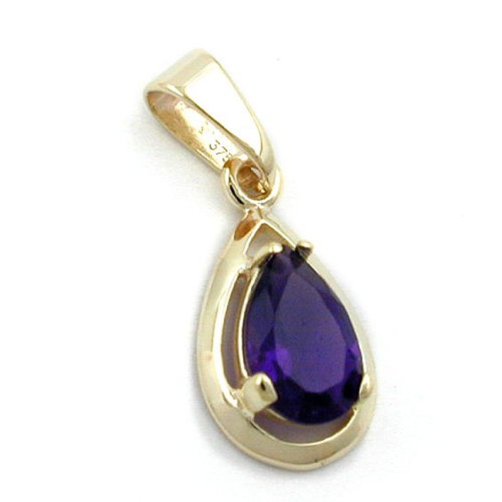 pendant drop shape purple 9k gold