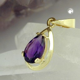 pendant drop shape purple 9k gold