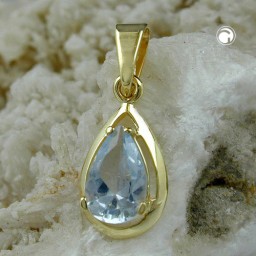 pendant drop shape light blue 9k gold