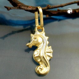 pendant 14x7mm seahorse shiny 9k gold