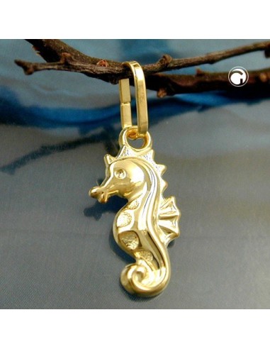 pendant 14x7mm seahorse shiny 9k gold