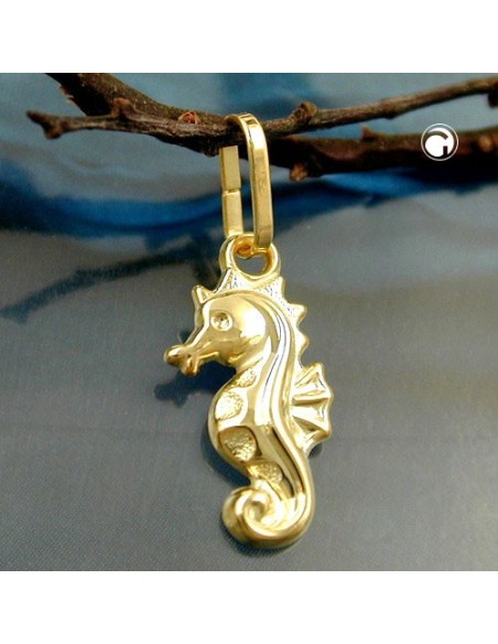 pendant 14x7mm seahorse shiny 9k gold