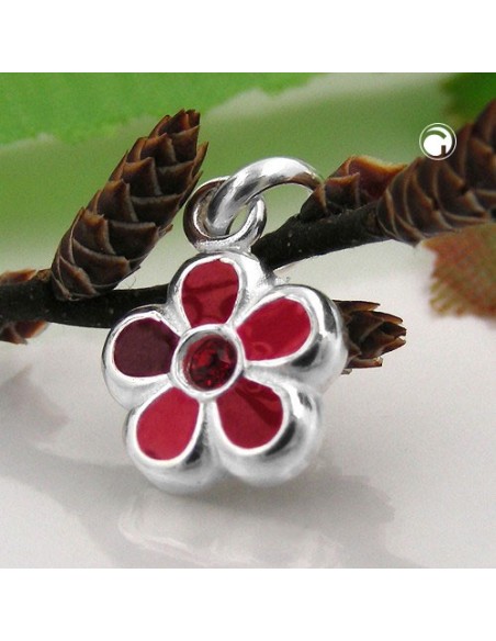 Hängsmycke For Children Red Flower Silver 925