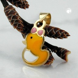 pendant 11x7mm small duck colored enameled 9k gold