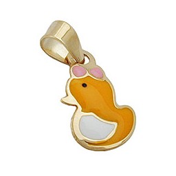 pendant 11x7mm small duck colored enameled 9k gold