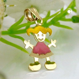 pendant 14x10mm little girl multicolored enameled 9k gold