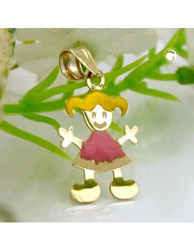 pendant 14x10mm little girl multicolored enameled 9k gold