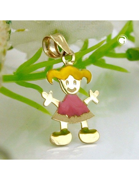 pendant 14x10mm little girl multicolored enameled 9k gold