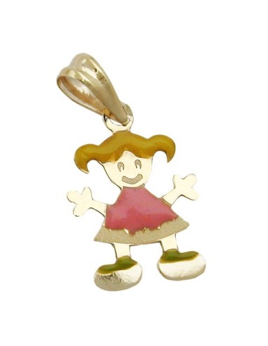 pendant 14x10mm little girl multicolored enameled 9k gold