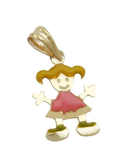 pendant 14x10mm little girl multicolored enameled 9k gold