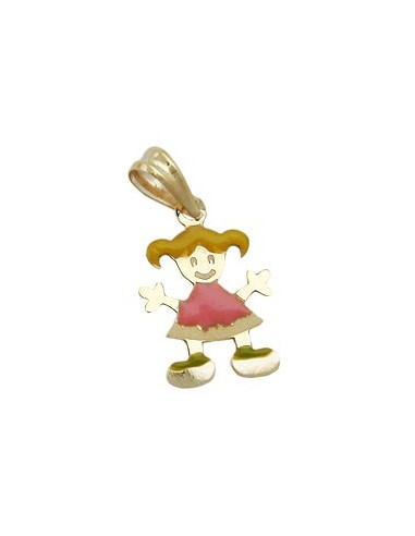 pendant 14x10mm little girl multicolored enameled 9k gold