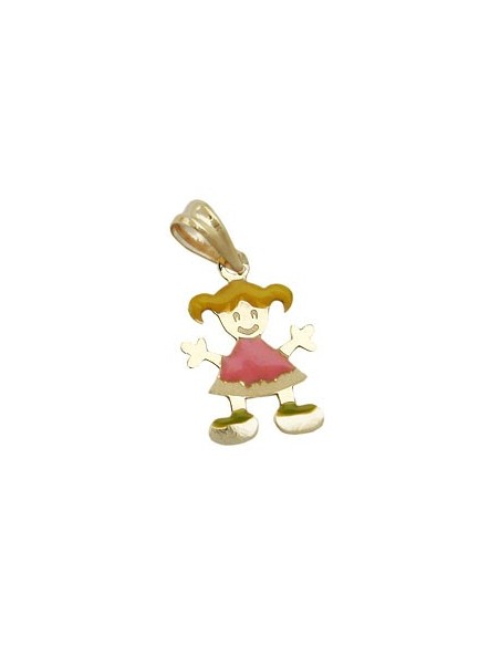 pendant 14x10mm little girl multicolored enameled 9k gold