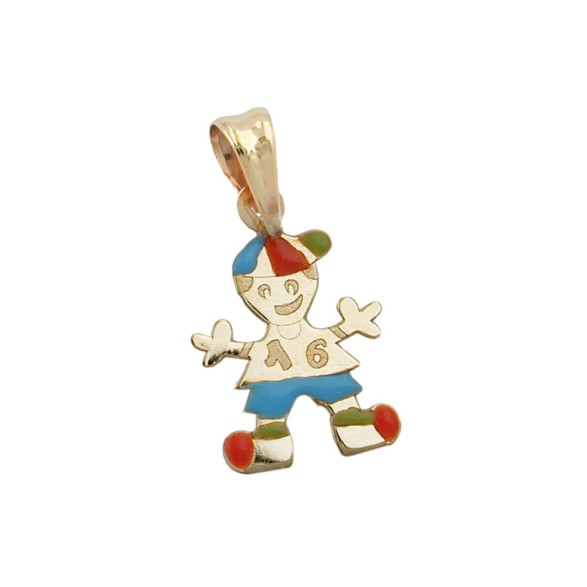 pendant 14x10mm little boy multicolored enameled 9k gold