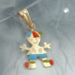 pendant 14x10mm little boy multicolored enameled 9k gold