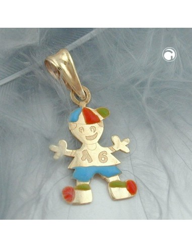 pendant 14x10mm little boy multicolored enameled 9k gold