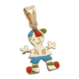 pendant 14x10mm little boy multicolored enameled 9k gold