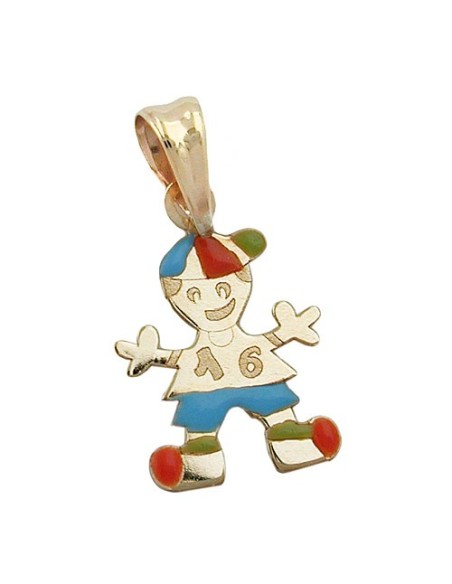 pendant 14x10mm little boy multicolored enameled 9k gold
