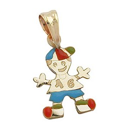 pendant 14x10mm little boy multicolored enameled 9k gold