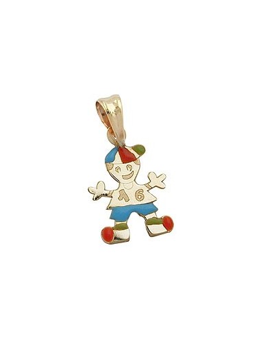 pendant 14x10mm little boy multicolored enameled 9k gold
