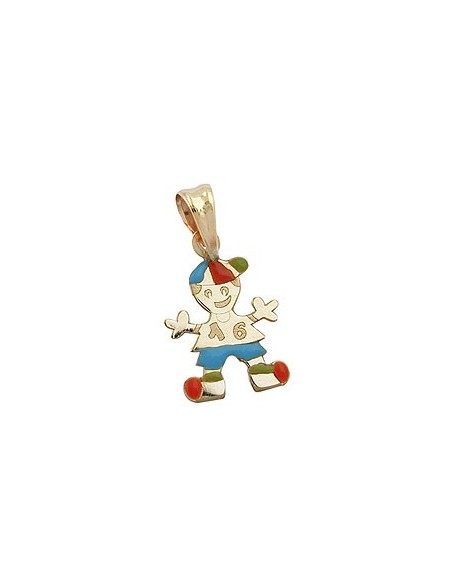 pendant 14x10mm little boy multicolored enameled 9k gold