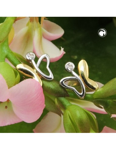 stud earrings 8x7mm butterfly bicolor shiny 9k gold