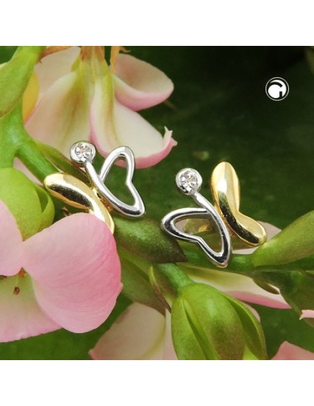 stud earrings 8x7mm butterfly bicolor shiny 9k gold