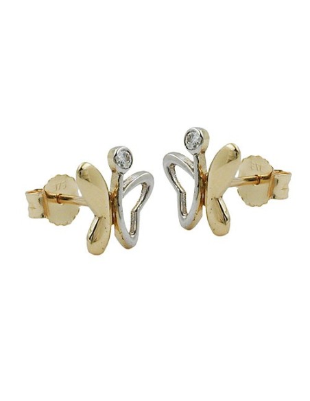 stud earrings 8x7mm butterfly bicolor shiny 9k gold