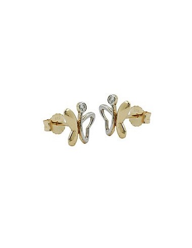 stud earrings 8x7mm butterfly bicolor shiny 9k gold