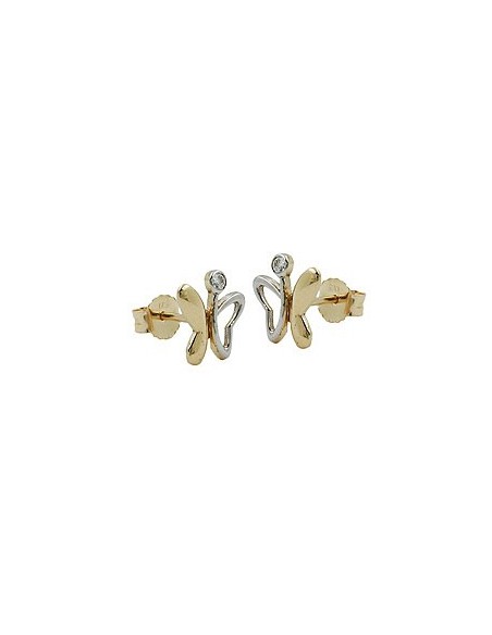 stud earrings 8x7mm butterfly bicolor shiny 9k gold